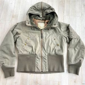 Alpha Industries Green Bomber Jacket with Hood and Ribbed Cuffs